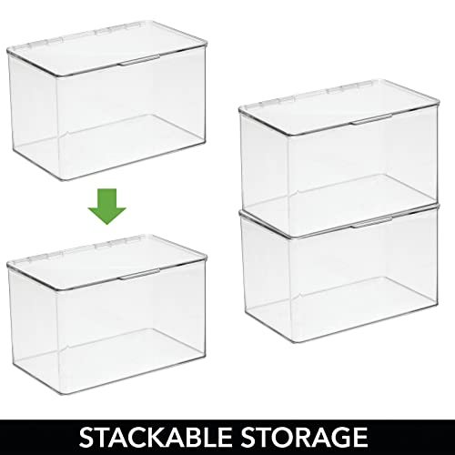 mDesign Plastic Stackable Bathroom Vanity Storage Organizer with Drawer, Medium - 4 Pack - Clear