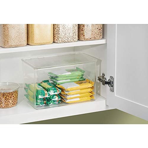 mDesign Plastic Kitchen Pantry, Fridge Storage Organizer Box, Hinged Lid, Clear