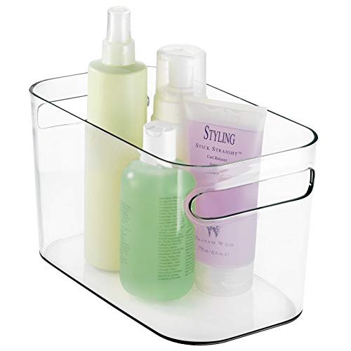 Deep Plastic Bathroom Vanity Storage Bin with Handles - Organizer