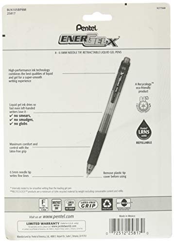 Pentel EnerGel-X Retractable Liquid Gel Pen, 0.5mm, Needle Tip, Assorted  Ink, Pack of 8 (BLN105BP8M) - Imported Products from USA - iBhejo