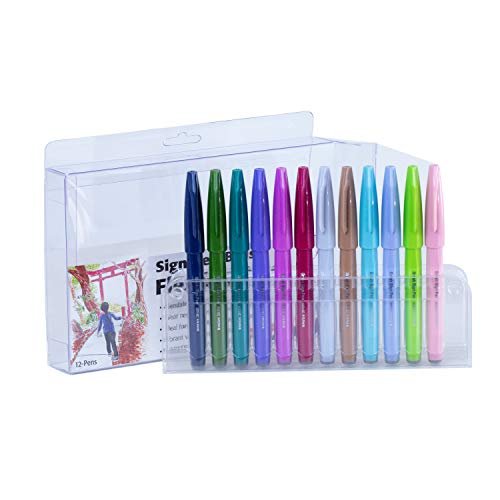 Pentel Arts Sign Pen Brush Tip, 12-Pack Assorted Colors- NEW Colors!