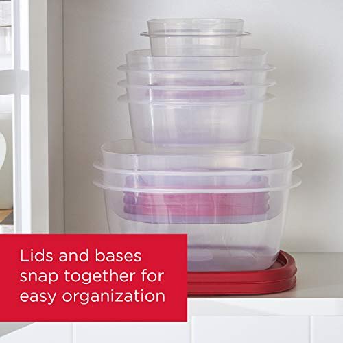 Rubbermaid Easy Find Vented Lids Food Storage, Set of 8 (16 Pieces Total),  8-Pack, Racer Red & Easy Find Vented Lids Food Storage Containers, Set of