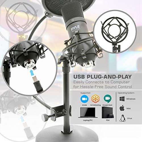 USB Microphone Podcast Recording Kit Audio Cardioid Condenser Mic w Desktop Stand and Pop Filter For Gaming PS4 Streaming Podcasting Studio