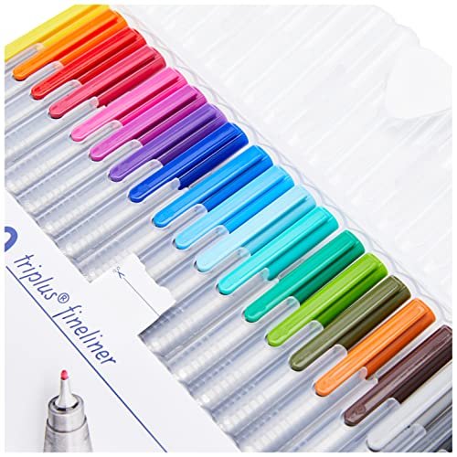 STAEDTLER triplus fineliner, 0.3mm metal-clad tip, ergonomic triangular  barrel, for writing, drawing and coloring, set of 20 fineliners, 334 SB20 