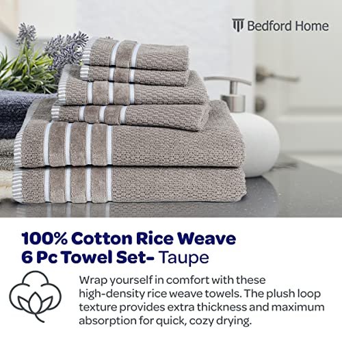 Bedford Home 100 Cotton Rice Weave 6 Piece Towel Set Taupe