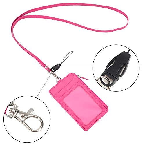Badge Holder with Zip, Wisdompro Double Sided PU Leather ID Badge