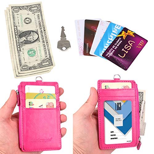 Craft Organizers and Storage Cabinet Personalized Stationery Note Cards Folded Badge Holder with Zip Slim PU Leather ID Badge Card Wallet Case with