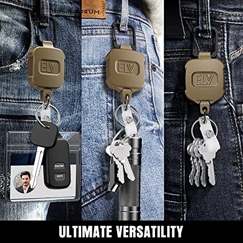 2 Pack Elv Self Retractable Id Badge Holder Key Reel, Heavy Duty, 32 Inches  Cord, Carabiner Key Chain Keychain, Hold Up To 15 Keys And Tools (Tan) -  Imported Products from USA - iBhejo