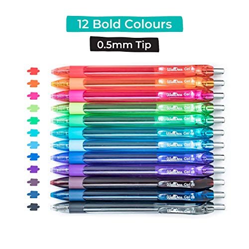 WallDeca Felt Tip Pens, Fine Point (0.5mm), Assorted Rainbow Colors, 12  Count | Made for Everyday Writing, Journals, Notes and Doodling (12-Pack)
