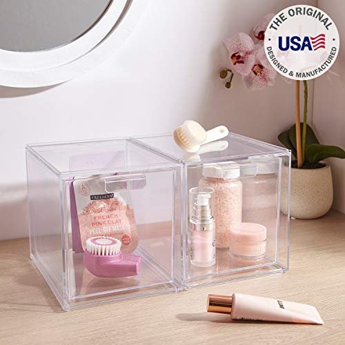  STORi Audrey Stackable Clear Bin Plastic Organizer Drawers, 2  Piece Set, Organize Cosmetics and Beauty Supplies on a Vanity