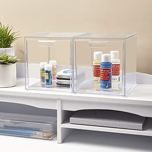 STORi Audrey Stackable Clear Bin Plastic Organizer Drawers | 2 Piece Set |  Or