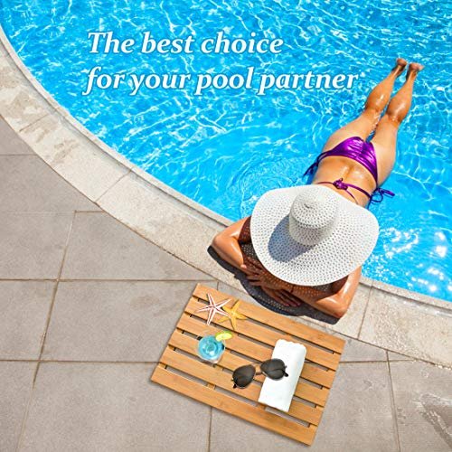 Bamfan Bath Mat for Bathroom Luxury Shower - Non-Slip Bamboo Wooden Waterproof Floor or