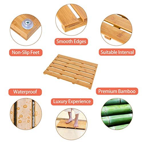 Bamfan Bath Mat for Bathroom Luxury Shower - Non-Slip Bamboo Wooden Waterproof Floor or