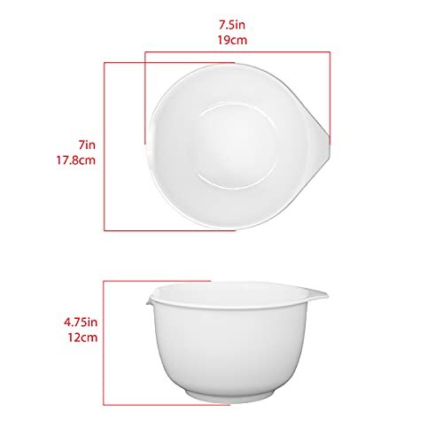 GLAD Mixing Bowls with Pour Spout, Set of 3, Nesting Design Saves Space, Non-Slip, BPA Free, Dishwasher Safe Plastic, Kitchen Cooking and Baking  Supplies, Wh…