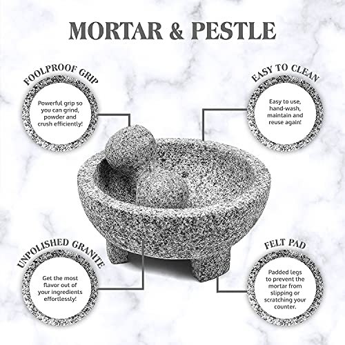 White Granite Mortar & Pestle Natural Stone Grinder for Spices