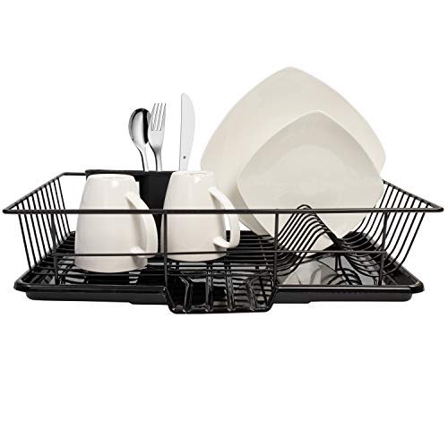 Sweet Home Collection Dish Drainer Drain Board and Utensil Holder Simple  Easy to Use, 17 x 12 x 5, Black