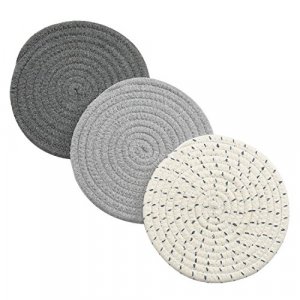 Potholders Set Trivets Set 100% Pure Cotton Thread Weave Hot Pot Holders Set (Set 3)Spoon Rest For Cooking,Baking by Diameter 7 In(Gray)