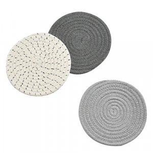 Potholders Set Trivets Set 100% Pure Cotton Thread Weave Hot Pot Holders Set (Set 3)Spoon Rest For Cooking,Baking by Diameter 7 In(Gray)