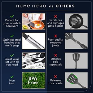 Home Hero 23pc Kitchen Utensil Set - Nylon & Stainless Steel Cooking Utensils - Non-Stick Kitchen Utensils with Spatula - Kitchen Gadgets Cookware Se