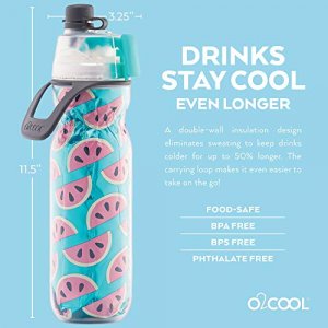 O2COOL Mist 'N Sip Misting Water Bottle 2-in-1 Mist And Sip Function With  No Leak Pull Top Spout Sports Water Bottle Reusable Water Bottle - 20 oz
