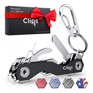 Clips Smart Compact Key Organizer Holder Keychain - Made of Carbon Fiber & Stainless Steel- Pocket Organizer Up to 28 Keys- Lightweight, Strong Inclu