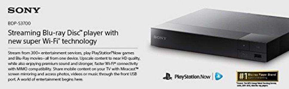 Sony BDP-S3700 Streaming Blu-Ray Disc Player with Wi-Fi, Bundled with Tmvel High Speed 4K/3D/Ethernet HDMI Cable + Remote Control