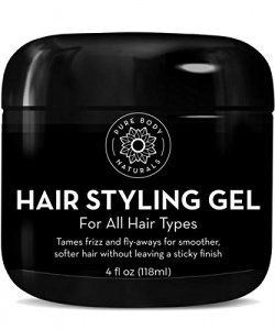 Hair Gel for Men, Natural Ingredients and Chemical Free with Hydrating Aloe For Firm, Healthy Hair by Pure Body Naturals, 4 Fl Oz