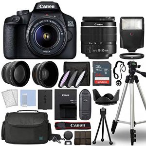 Canon EOS 4000D / Rebel T100 Digital SLR Camera Body w/Canon EF-S 18-55mm f/3.5-5.6 Lens 3 Lens DSLR Kit Bundled with Complete Accessory Bundle + 64G