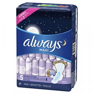 Always Maxi, Size 5, Extra Heavy Overnight Pads With Wings, Unscented, 27 Count, Packaging May Vary