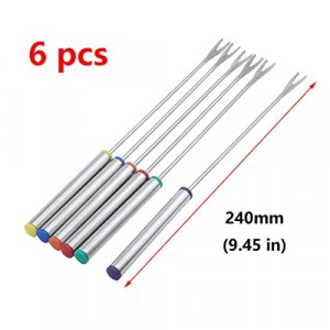 Antrader 6 Pack Stainless Steel Fondue Forks, Barbecue Color Coding Cheese Fondue Forks  Fondue Roast Marshmallows, 9.4 Inch 