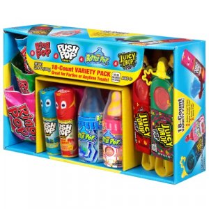 Bazooka Candy Brands Variety Easter Candy Box - 18 Count Lollipops w/ Assorted Flavors from Ring Pop, Push Pop, Baby Bottle Pop & Juicy Drop - Fun Ca