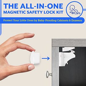 Eco-Baby Cabinet Locks for Babies - 20-Pack Magnetic Baby Proof Safety Latches3 Keys - Magnetic Child Proof Cupboard Drawers, Doors - Easy Insta