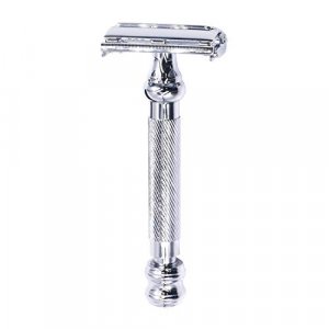 Parker 99R - Long Handle Heavyweight Butterfly Open Double Edge Safety Razor for Men & 5 Premium Platinum Double Edge Razor Blades