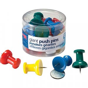 Officemate Giant Push Pins 1.5 Inch, Assorted Colors, Tub of 12 (92902) - Red/Green/Blue/Yellow/White