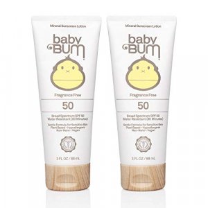 Baby Bum Mineral Sunscreen Lotion|SPF 50|UVA, UVB Face and Body Protection|Fragrance Free Safe for Sensitive Skin|Travel Size|3 Oz|Pack of 2