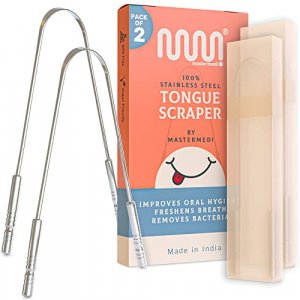 2 Pack Tongue Scraper with Travel Case, Bad Breath Treatment for Adults & Kids, Medical Grade 100% Stainless Steel Tongue Cleaner for Oral Care