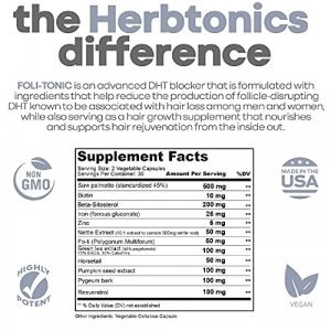 Foli-tonic DHT Blocker & Hair Loss Supplement - Hair Thinning Treatment & Promotes Healthy Thicker Hair Growth - with Saw Palmetto & Biotin for Men &