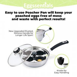 Eggssentials Egg Poacher Pan Nonstick Poached Egg Maker, Stainless Steel Egg Poaching Pan, Poached Eggs Cooker Food Grade Safe PFOA Free with Spatula