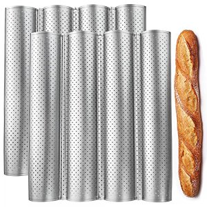 Fasmov 2 Pack French Bread Baking Pan Nonstick Perforated Baguette Pan 4 Wave Loaves Loaf Bake Mold Toast Cooking Bakers Molding