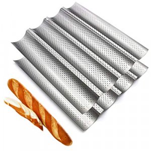 Fasmov 2 Pack French Bread Baking Pan Nonstick Perforated Baguette Pan 4 Wave Loaves Loaf Bake Mold Toast Cooking Bakers Molding