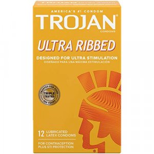 Trojan Stimulations Ultra Ribbed Lubricated Condoms, 12 Count
