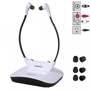 SIMOLIO 2.4G Digital Wireless TV Headsets with Spare Battery,Tone & Balance Control, Support Optical/RCA/AUX, 100 ft Range, No Delay SM-824D1