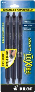 PILOT FriXion Clicker Erasable, Refillable & Retractable Gel Ink Pens, Fine Point, Navy Blue Ink, 3-Pack (31468)
