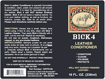 Bick 4 Leather Conditioner and Leather Cleaner 16 oz - Will Not Darken Leather - For Colored and Natural Leather Apparel, Furniture, Jackets, Shoes,