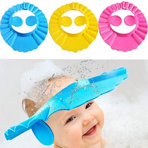 Baby Shower Cap Bathing Cap - 3 Pcs Soft Adjustable Visor Hat Safe Shampoo Shower Bathing Protection Bath Cap for Toddler, Baby, Kids, Children (Bule