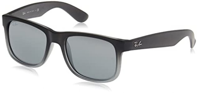 Ray-Ban RB4165 Justin Rectangular Sunglasses, Rubber Grey On Clear Grey/Grey Mirror Silver Gradient, 51 mm