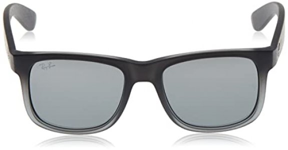 Ray-Ban RB4165 Justin Rectangular Sunglasses, Rubber Grey On Clear Grey/Grey Mirror Silver Gradient, 51 mm