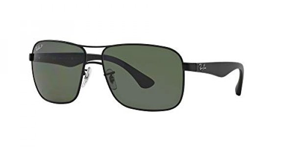 Ray-Ban Men's RB3516 Metal Square Sunglasses, Matte Black/Green Polarized, 59 mm