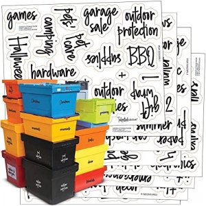  Talented Kitchen 136 Garage Storage Bin Labels for Plastic  Containers, Preprinted Black Script on Clear Stickers for Organizing Bins  and Boxes (Water Resistant) : Office Products