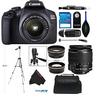 Canon EOS 2000D / Rebel T7 Digital SLR Camera w/ 18-55MM with EF-S 18-55mm f/3.5-5.6 DC III Lens (Black) + PixiBytes Advanced Accessory Bundle